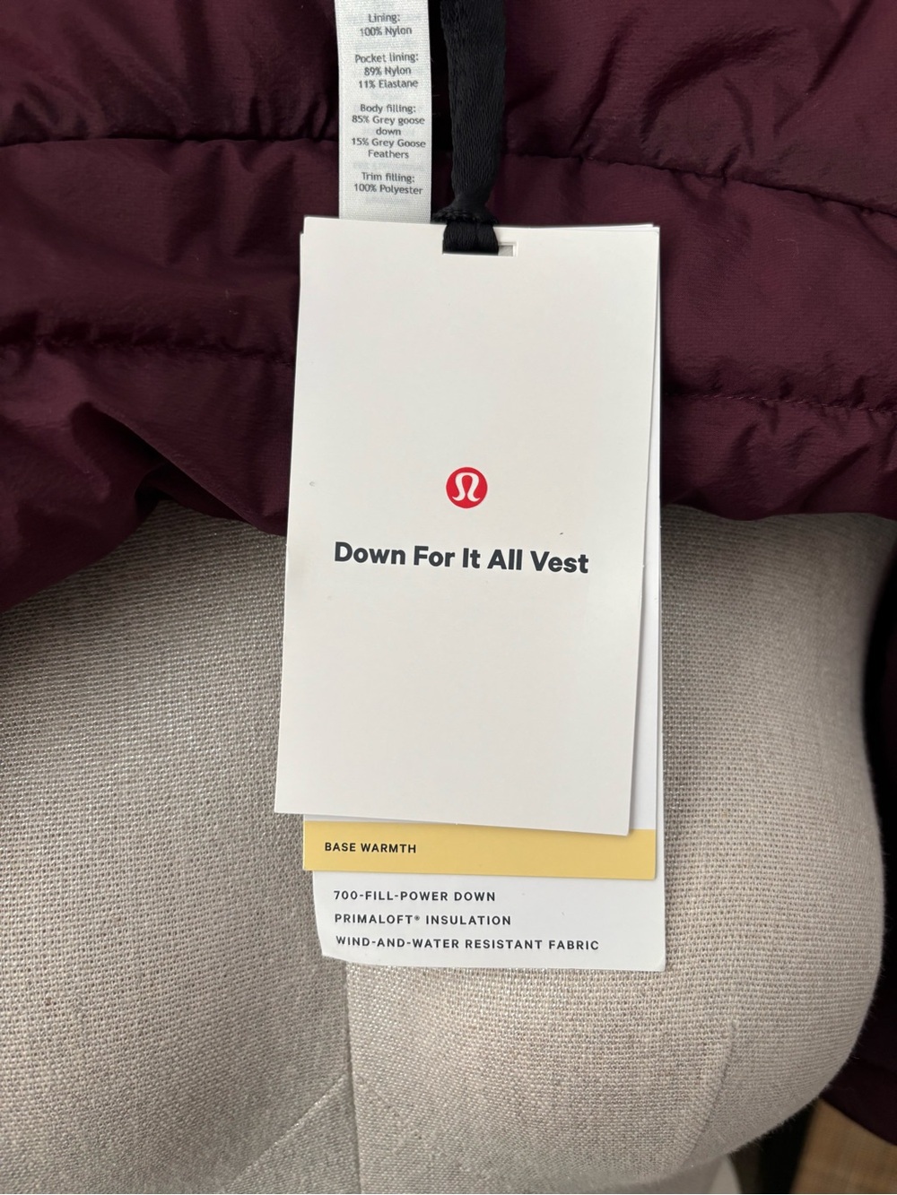 Lululemon Down for it All Vest sz 10 - Picture 7 of 8